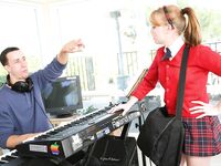 Pale Skinned Redhead Girl Carolina West In Sexy College Uniform Gets Her Pussy Drilled